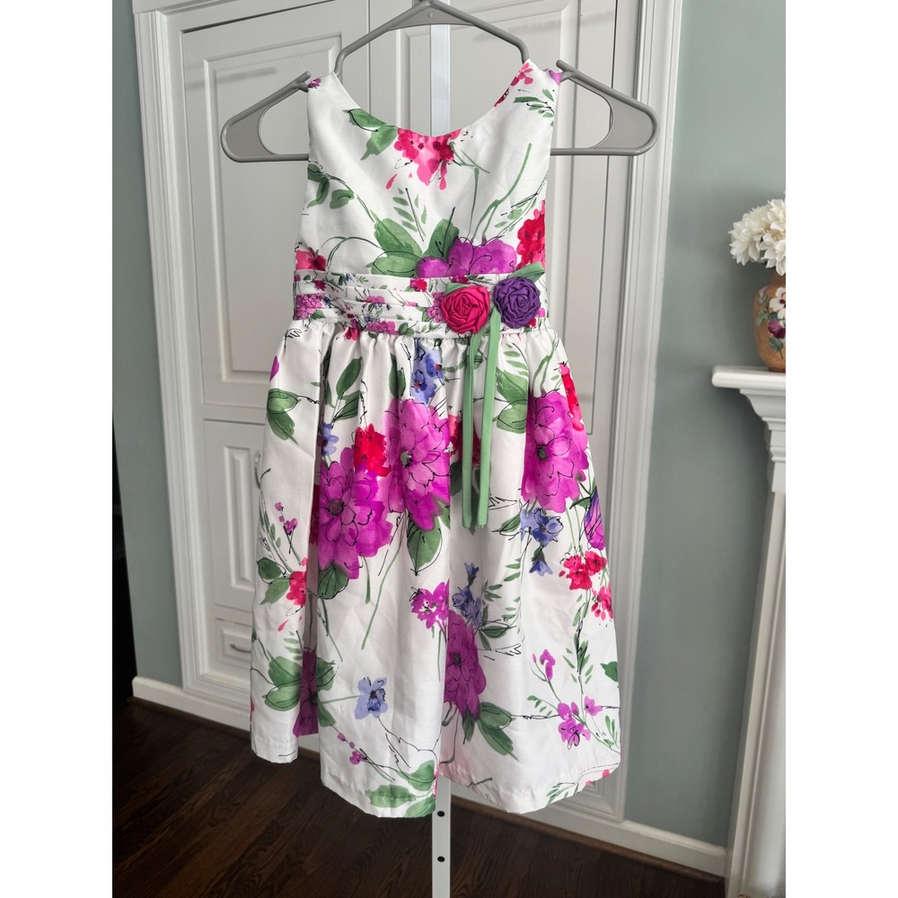 Cherokee Girls Easter Floral Party Dress Pink Purple Rosette Sleeveless Size 6X